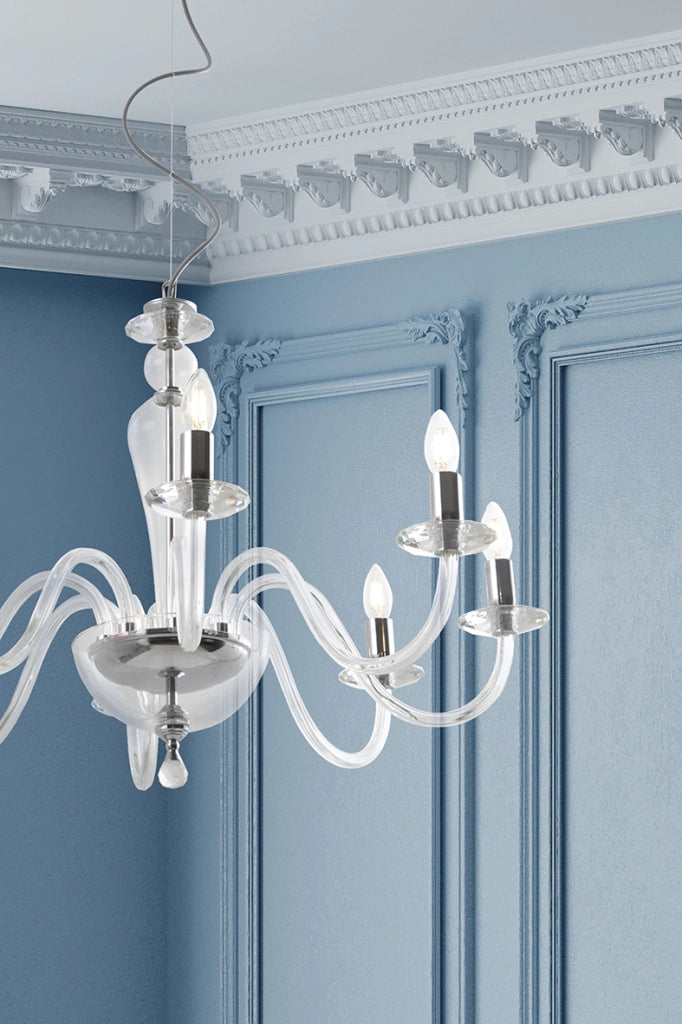 Lampada da Tavolo Cristelle in Vetro Cristallo con Paralume in Tessuto, Attacco E14 IP20, Design Classico - Rossini Illuminazione