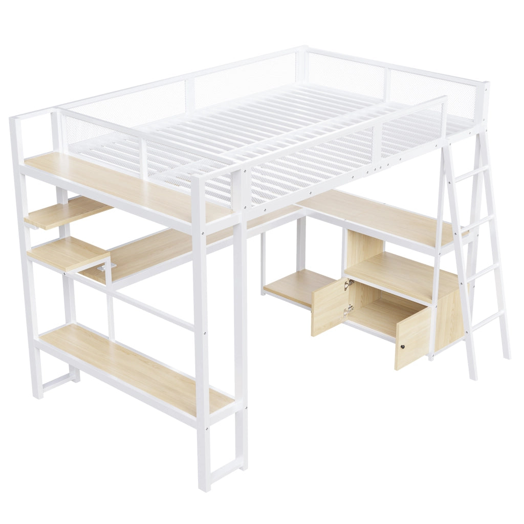 LETTO a soppalco gaming 140x200 cm in MDF e metallo bianco con LED