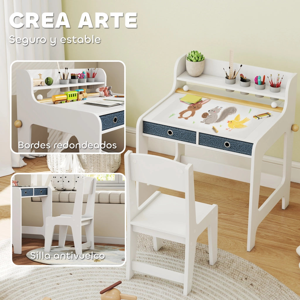Scrivania bambini con sedia e cassetti ¨C zephmum ¨C 62.8x55.6x73.8 cm