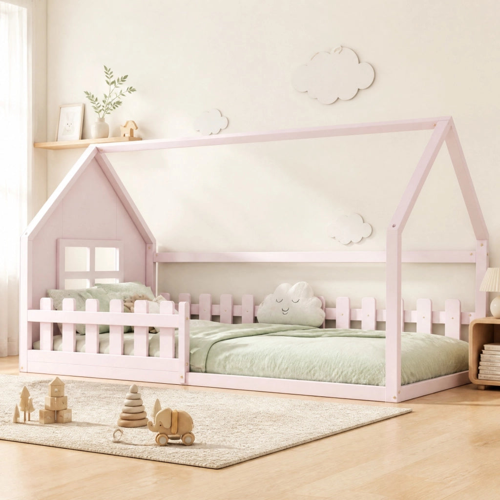 Letto per bambini a forma di casetta 90 x 200 cm, rosa