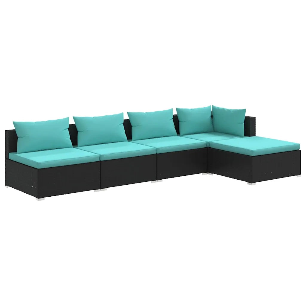 Set Divani da Giardino 5 pz con Cuscini in Polyrattan Nero cod mxl 41882