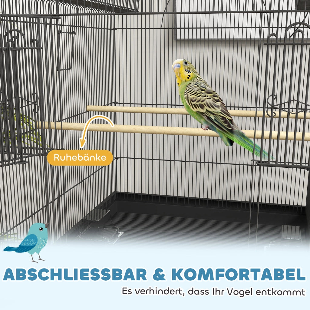 Gabbia per Uccelli Mobile con Cassetto ¨C Zephmum ¨C Nero Metallo