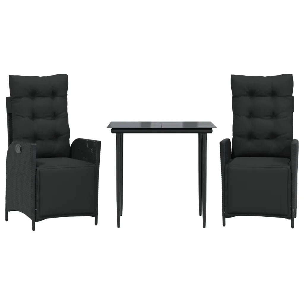Set da Pranzo da Giardino 3 pz | Set Salotto da Giardino con Cuscini Nero in Polyrattan