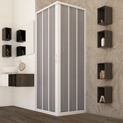 Box doccia 75x75 cm con ante a soffietto riducibili in PVC apertura centrale LEDA Bianco