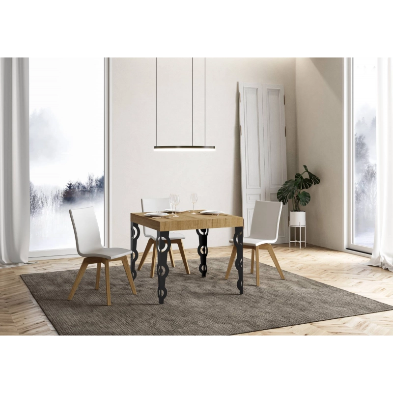 Tavolo allungabile 90x90/246 cm Karamay Premium telaio Antracite - Quercia Natura