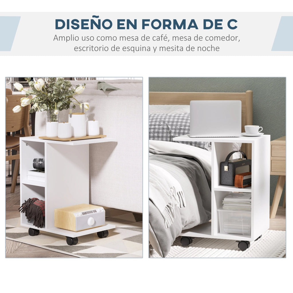 Tavolino da salotto con ruote e ripiani aperti ¨C Zephmum ¨C 45x35x58 cm Bianco