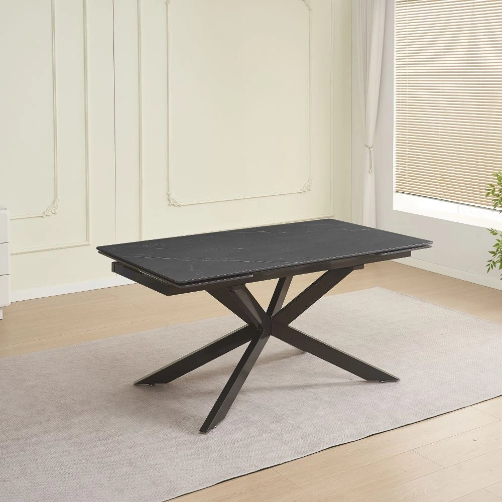 Tavolo allungabile Roxane con piano in ceramica effetto marmo nero 160x90x76H