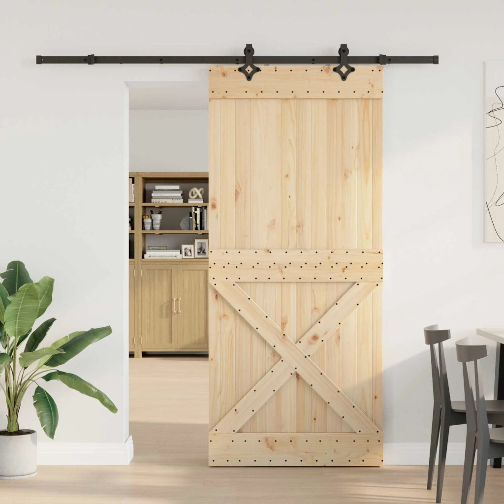 Porta scorrevole NARVIK Naturale e Nero 100 x 210 cm (213,5 cm)