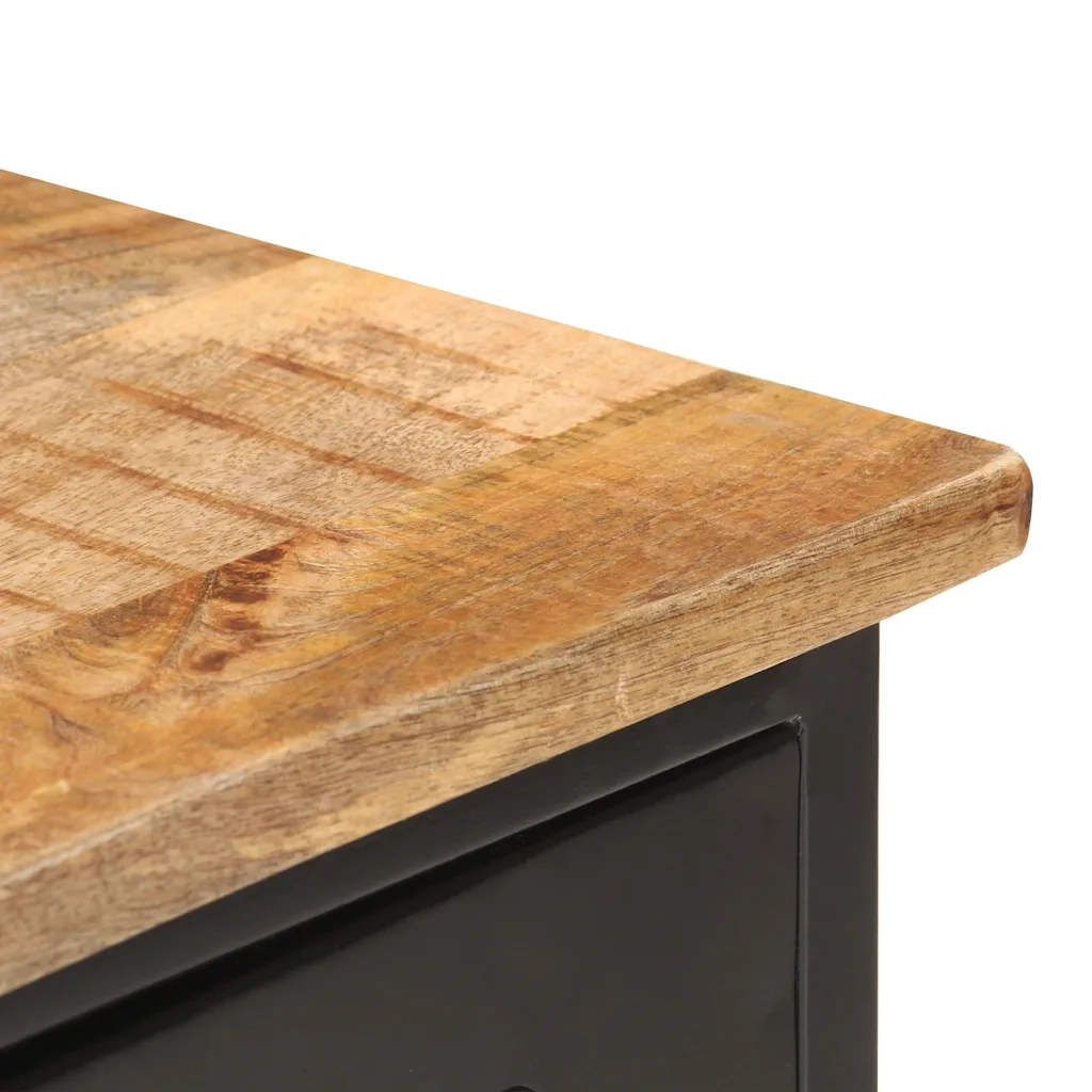 Credenza 110x30x65 cm in Massello di Mango Grezzo e Acciaio 321571