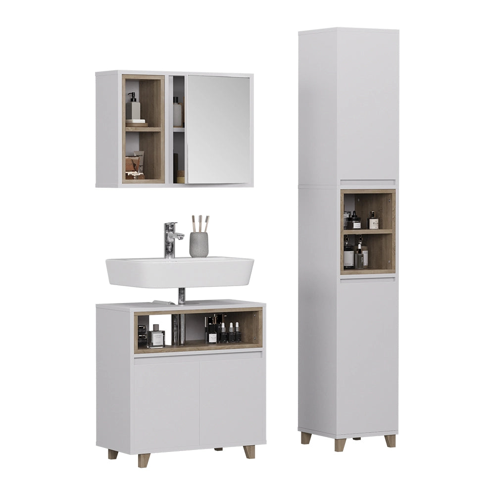 Vicco Set di mobili da bagno Bianco/quercia 3 parti con mobile alto