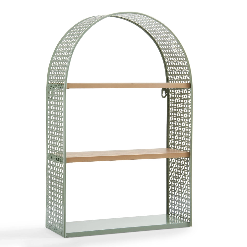 Scaffale da Parete Jäller Design Arcuato Traforato 53x35x14 cm Verde [en.casa]