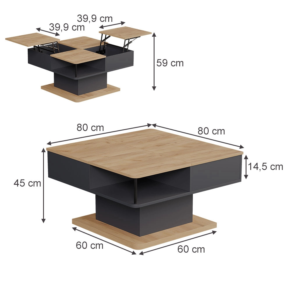 Vicco tavolino soggiorno Antracite 80 x 45 cm con vani portaoggetti