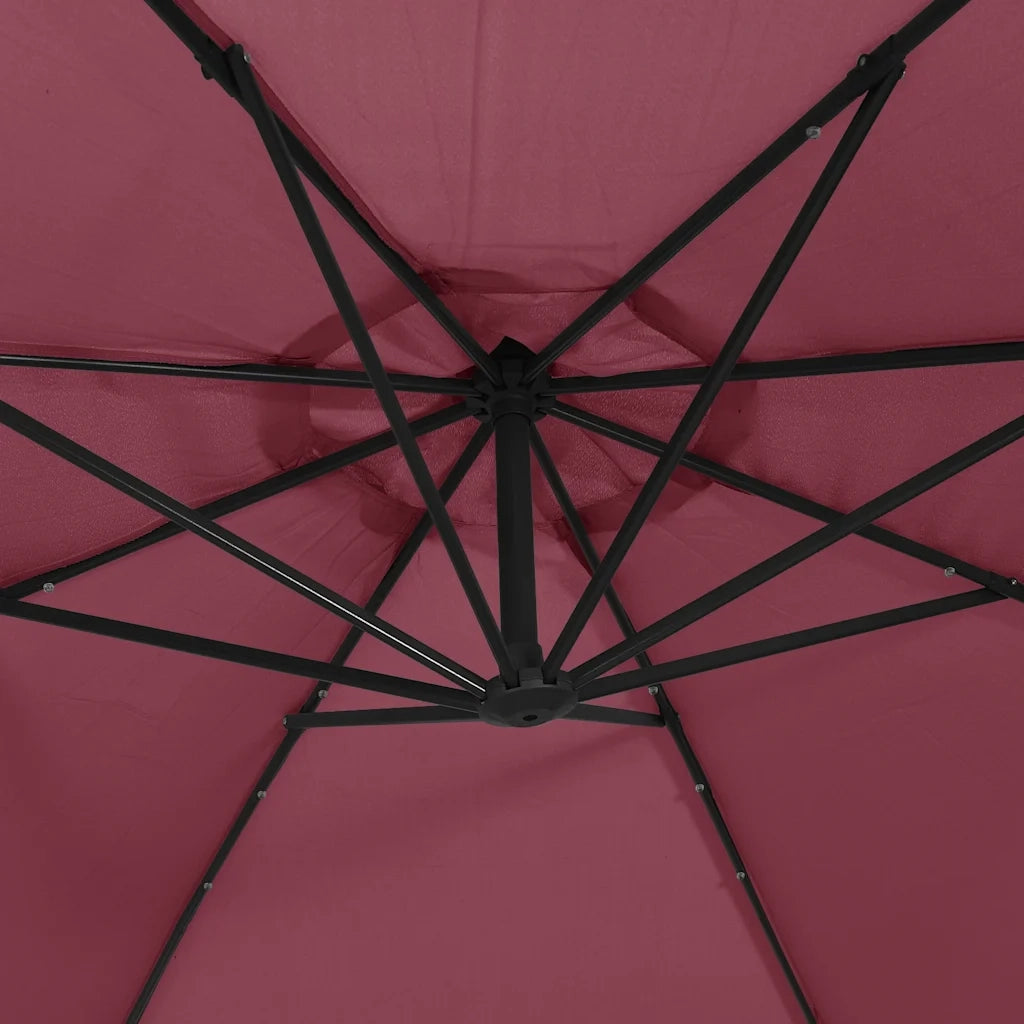 Ombrello | Parasolne a Sbalzo con LED e Palo in Acciaio 300 cm Rosso Vino