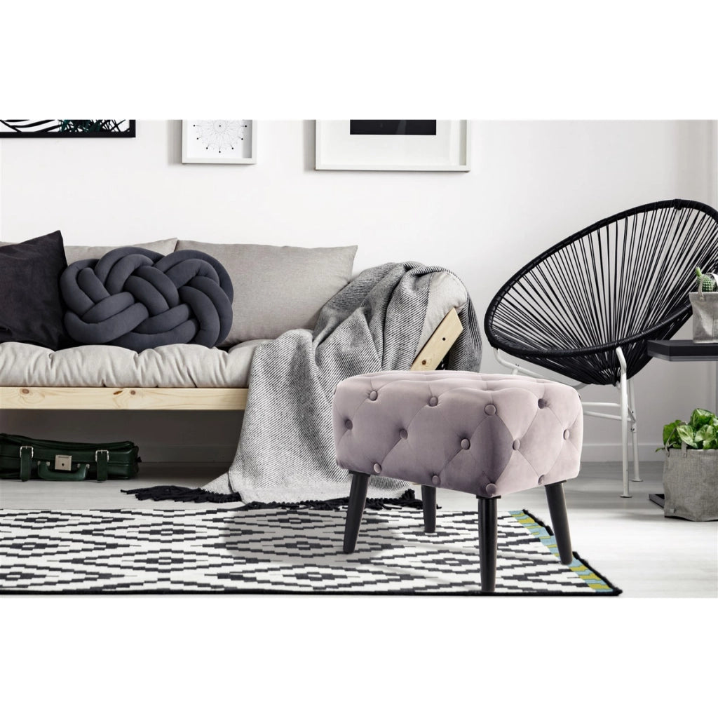 Pouf contenitore Piano in velluto rosa con bottoni decorativi
