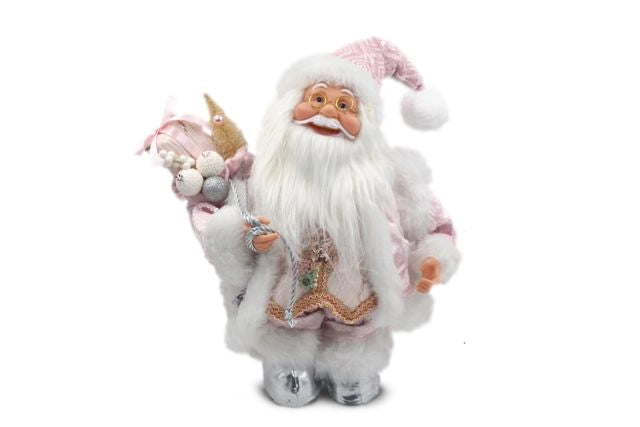 Decorazione Casa Natalizia Babbo Bianco e Rosa Natale con Carillon 35 cm
