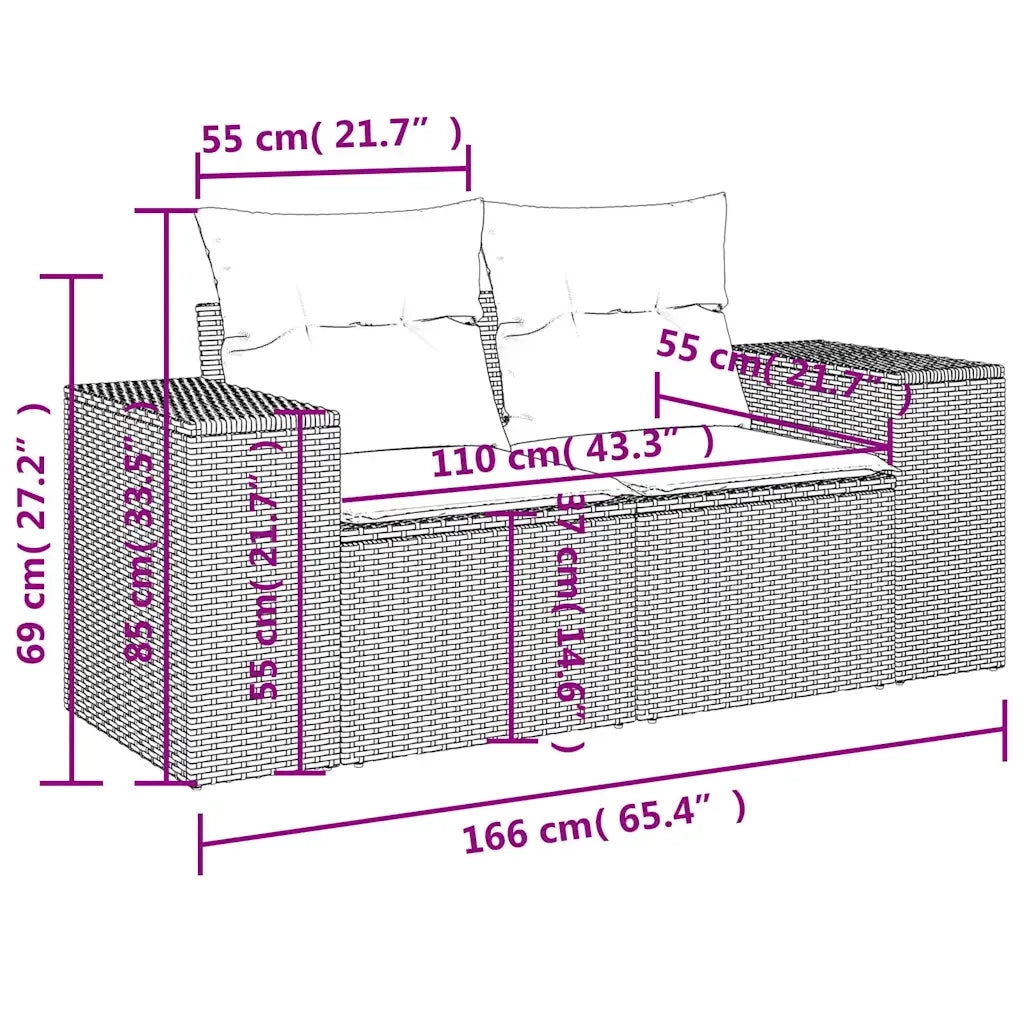 Set Divano da Giardino 6 pz con Cuscini Nero in Polyrattan 3222855