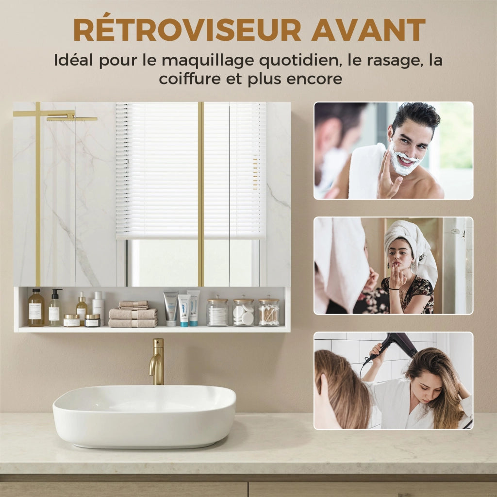 Armadio Bagno con Specchio 3 Ante ¨C zephmum ¨C Bianco 90x15x75