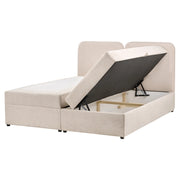 Letto matrimoniale con contenitore rivestito in tessuto beige chiaro 160 x 200 cm contenitore sollevabile con testiera idrorepellente