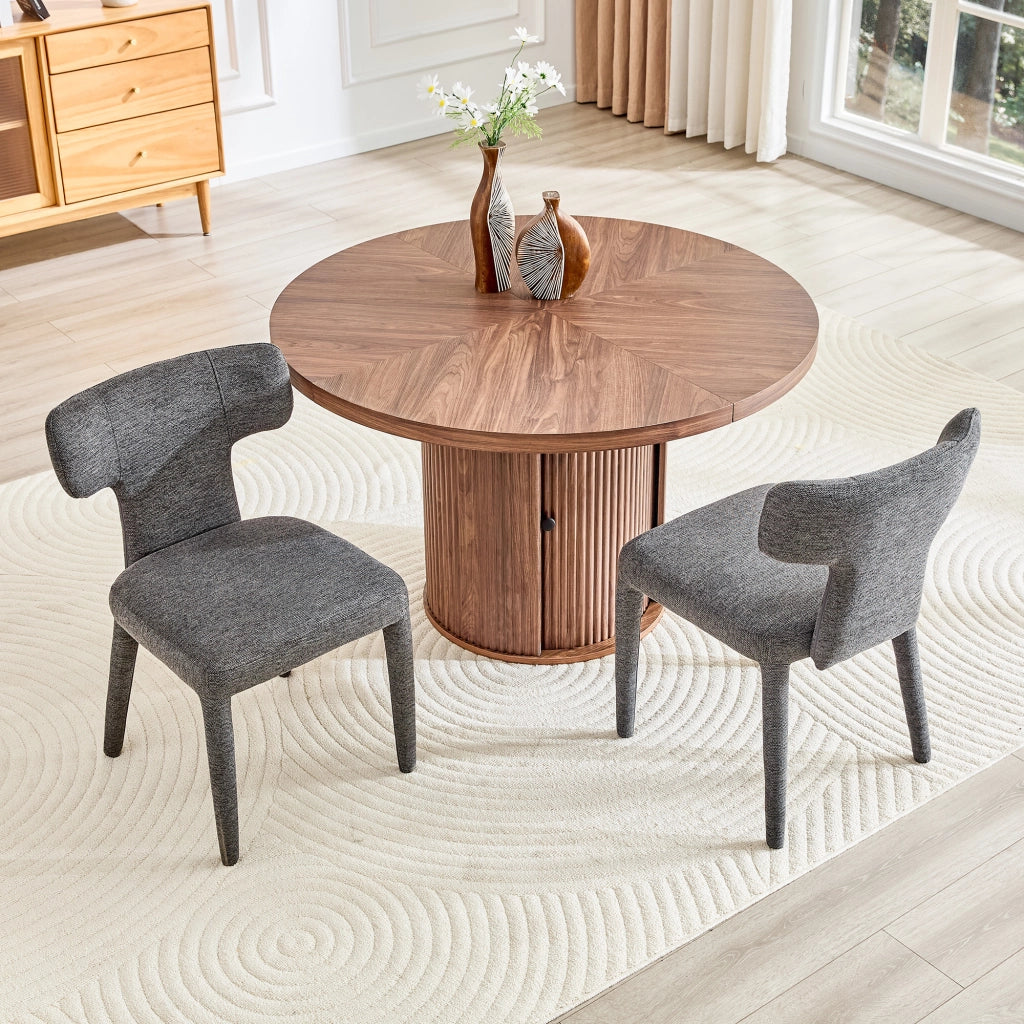 Chaise da sala da pranzo set da 2 con schienale a T, seduta imbottita in tessuto e gambe in ferro grigio