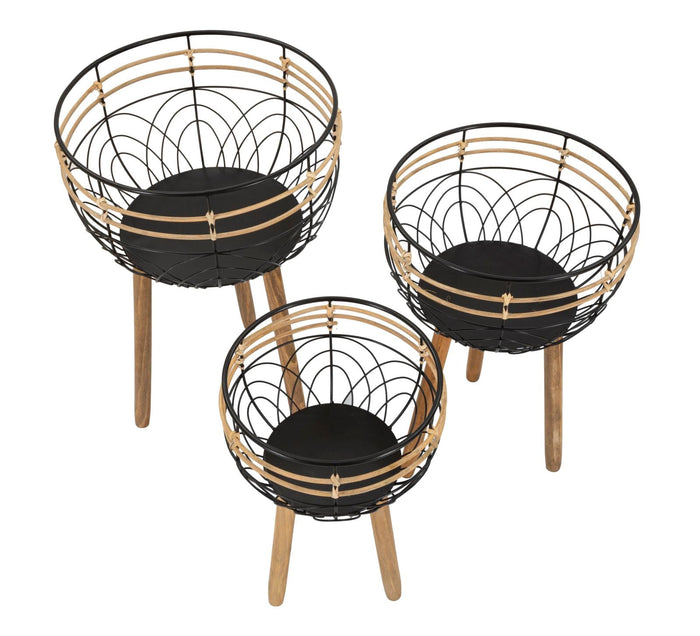 Set 3 Porta Vasi Oporto Ø 35x54,5-30x48-25x41,5 cm in Rattan
