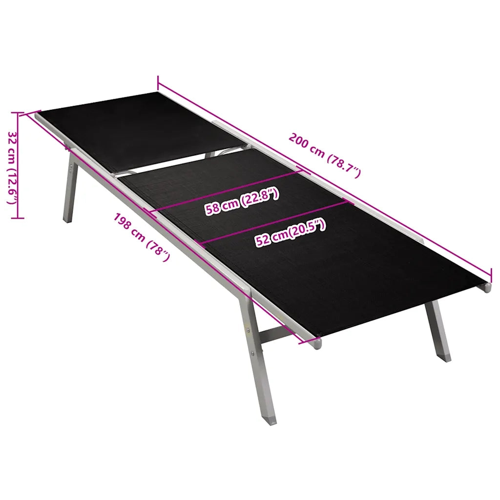 Lettino Prendisole in Acciaio e Textilene Nero  cod mxl 5501