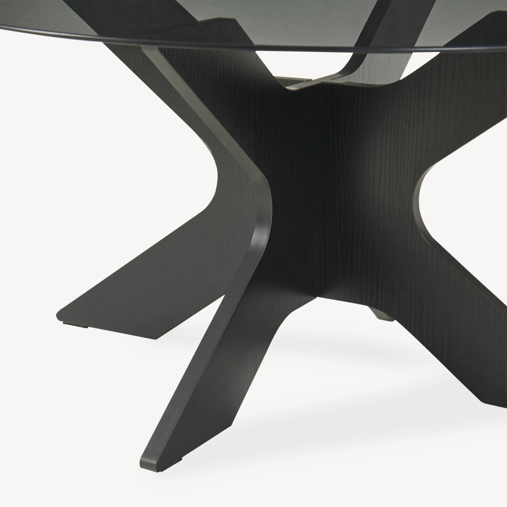 Tavolino da Caffè Imi con Piano Rotondo in Vetro Fumé Ø70 x 35 cm Grigio/Effetto Legno Nero [en.casa]