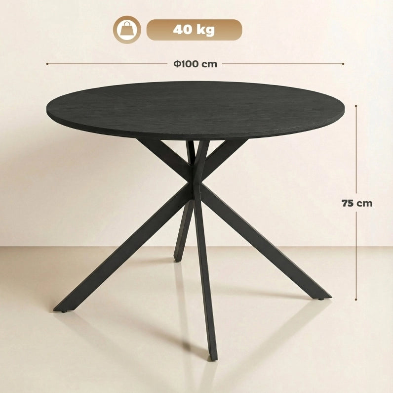 Tavolo da Pranzo Rotondo Industriale per 4 Persone, Ø 100 cm, Nero