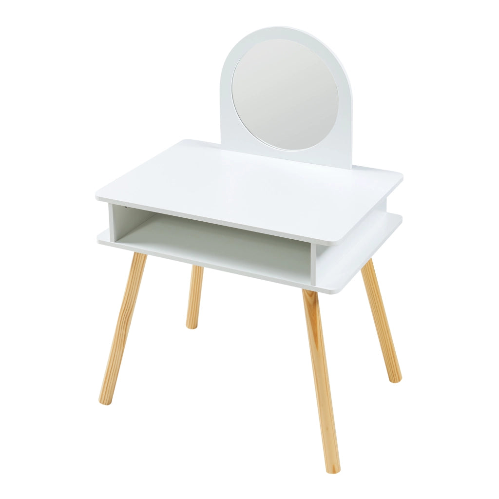 Set Ovanåker di Tavolo da Trucco e Sgabello per Cameretta - Bianco/Naturale [en.casa]