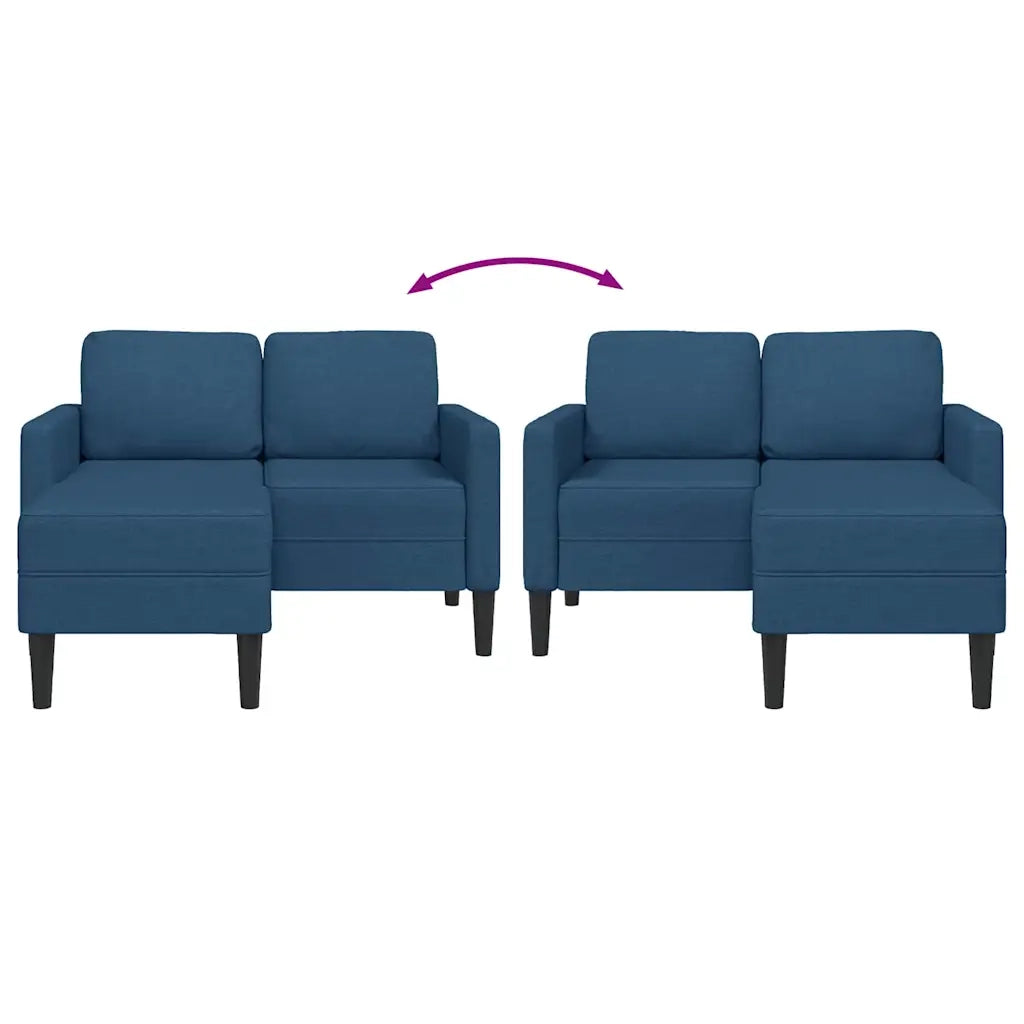 Divano 2 Posti con Chaise longue a L Blu 125 cm in Tessuto 4107066