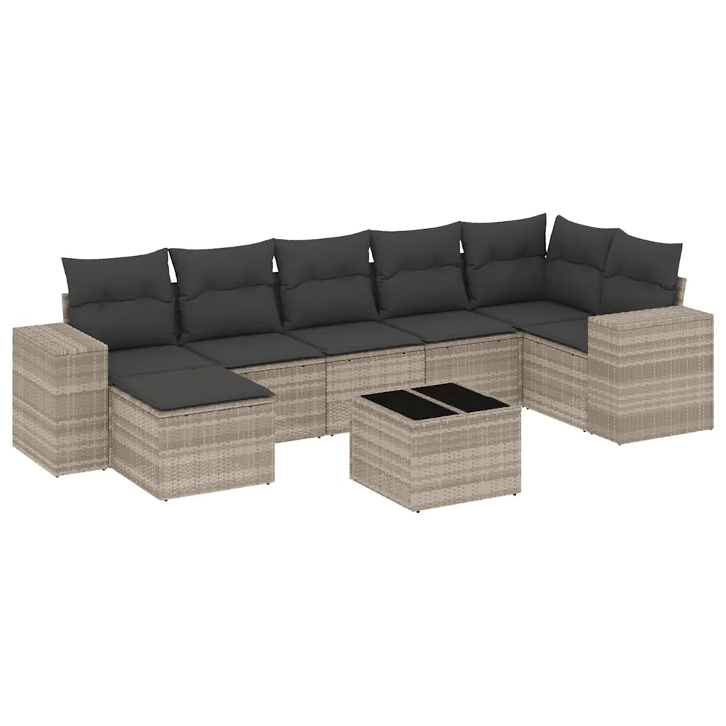 Set Divano da Giardino 8pz con Cuscini Grigio Chiaro Polyrattan