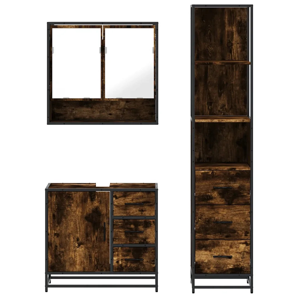 vidaXL Set Mobili da Bagno 3 pz Rovere Fumo in Legno Multistrato