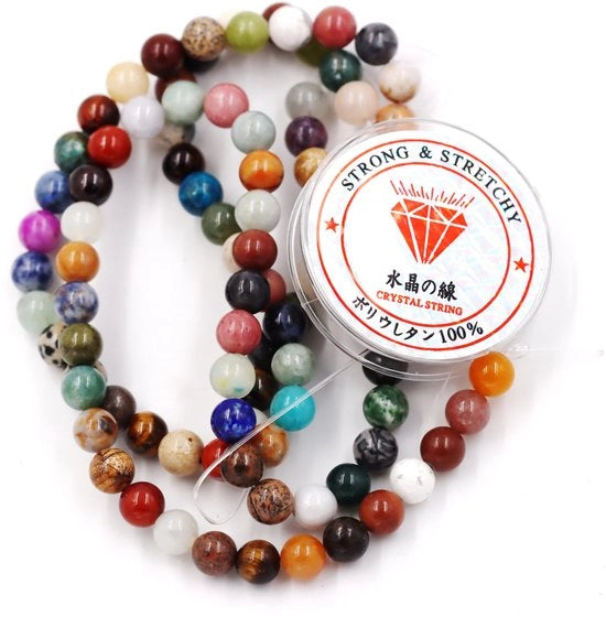 Collezione di perle in corda per l'arte del fai da te stesso Piere in pietra terapeutica armband 10 mm = 76 pezzi e 1 rotolo di corda Mixione di pietre 10 mm