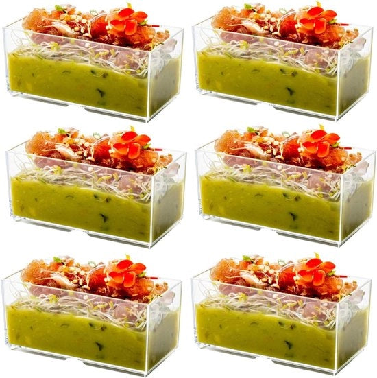 50 pezzi di Ciotole di Dessert in Plastica - 140ml Ciotole di Dessert Rettangolari - Ciotole di Dessert Chiare - Ciotole da Parabaita per Antipasto - Bacinella di Servizio Reutilizzabile per Dessert Pudding Mousse Festa - 10 * 4,8cm