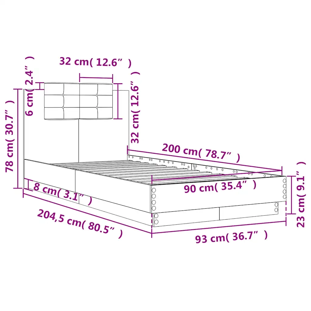 Giroletto con Testiera-Struttura Letto con testiera Grigio Sonoma 90x200cm Legno Multistrato 694178
