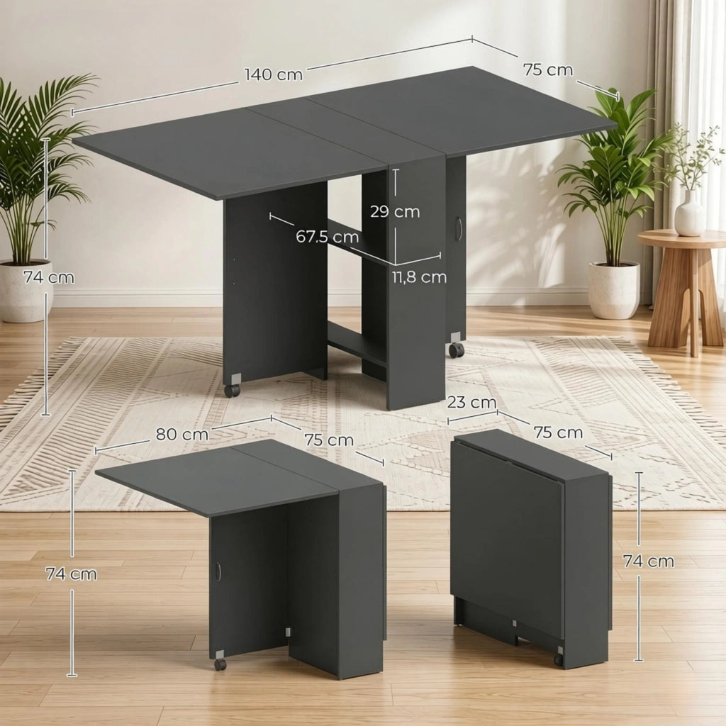 TAVOLO Pieghevole ed estensibile 75x140 cm Nero