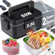 Lunchbox elettrica 80W 2,5L in acciaio inossidabile con taschino rimovibile, 12V/24V/230V, con isolamento termico per auto, camion e ufficio (2,5L - Nero)