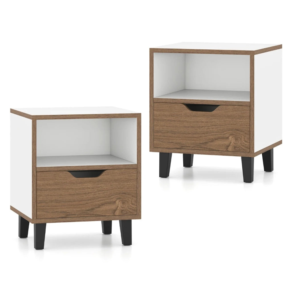 Set di 2 comodini moderni 37 x 33 x 44 cm con cassetto aperto atmosfera accogliente truciolato bianco 20_0012485