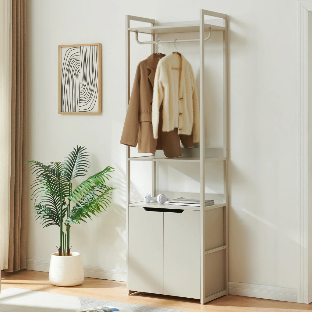 Stand Appendiabiti Jässaatka in Acciaio con Armadietto e 3 Ripiani 200 x 61 x 40 cm - Grigio [en.casa]