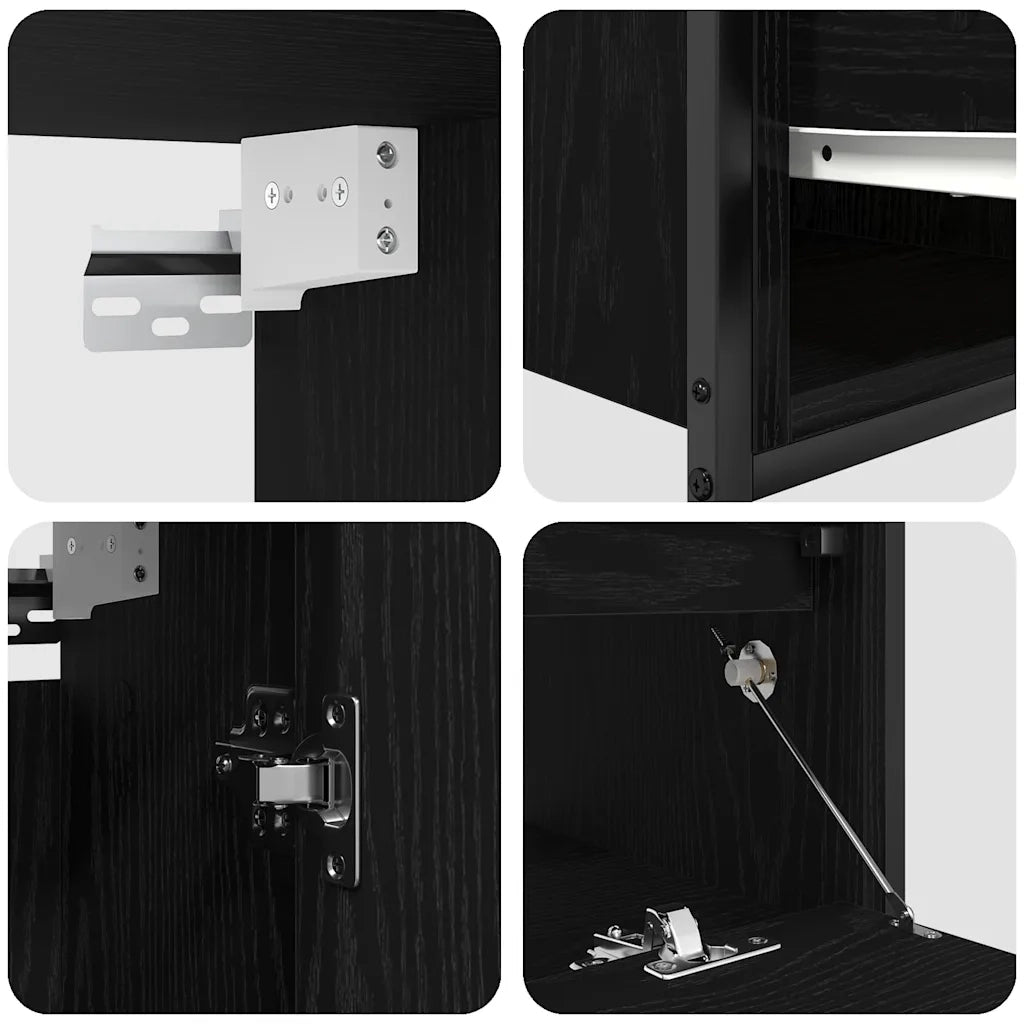 Set Mobili da Bagno | Armadio da bagno 2 pz Rovere Nero in Legno Multistrato
