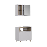 Vicco Set di mobili da bagno Bianco/quercia con mobiletto a specchio e mobiletto base