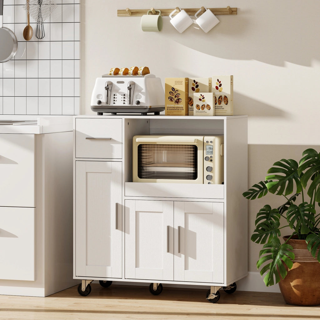 Tavolino da cucina con ruote e cassetto ¨C zephmum ¨C bianco 80x40x88,7 cm