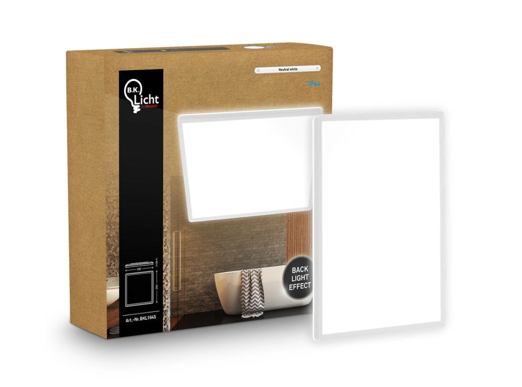 Plafoniera LED Ultrapiatta Quadrata con Retroilluminazione Indiretta Luce Bianco Neutro Impermeabile IP44 per Bagno e Cucina, 29x29x3 cm Bianco