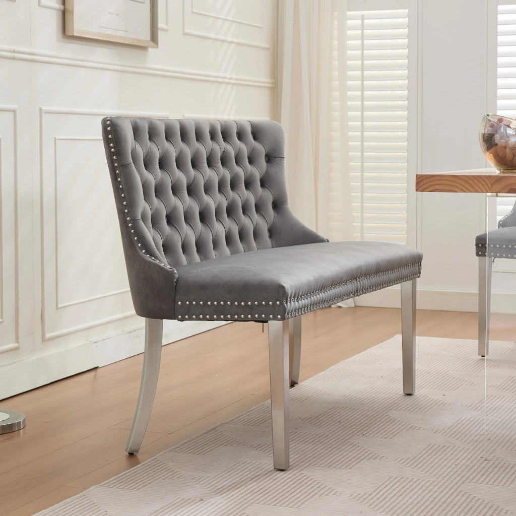 Panca 2 Posti Imbottita in Velluto ¨C MINIMAL ¨C Grigio, Gambe in Metallo