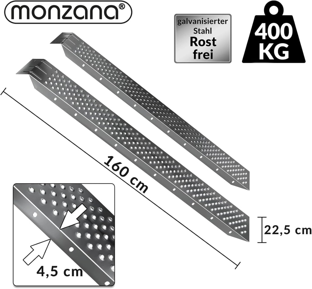 ® 2x Rampa di Carico Max. 400kg Acciaio Inox Zincato Galvanizzato Antiscivolo Pedane Trasporto Auto Moto Quad Scooter