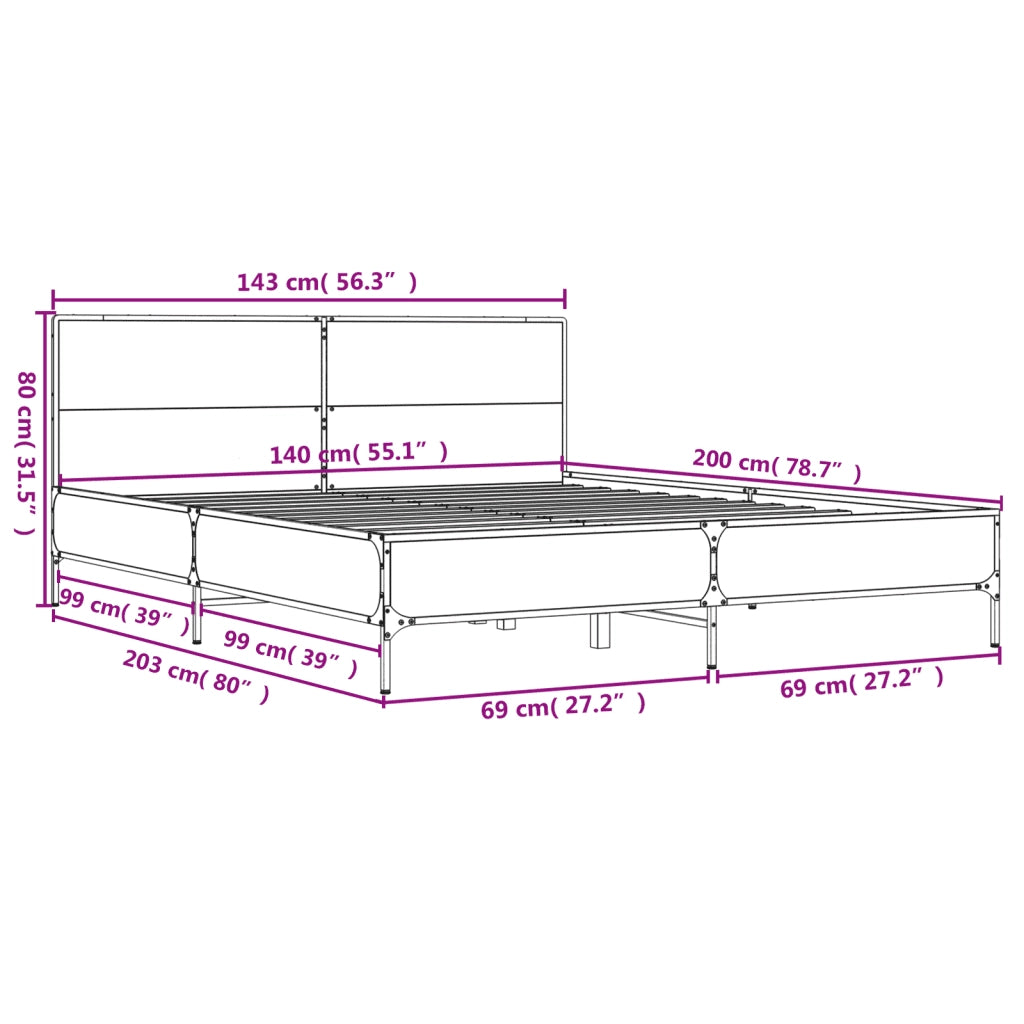 Giroletto-Struttura Letto Rovere Sonoma 140x200 cm in Legno Multistrato Metallo 685128