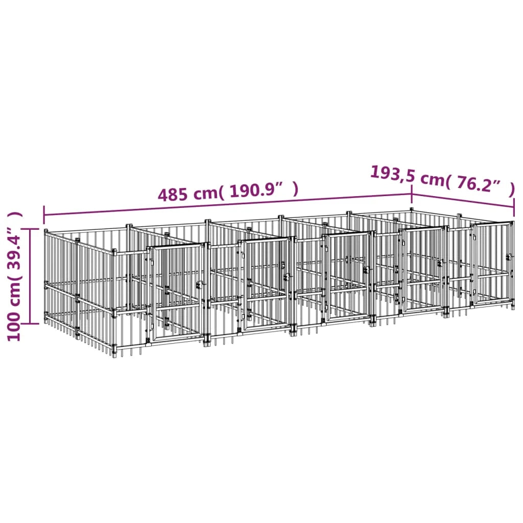 Gabbia per cuccia recinto per animali da esterno per cani in acciaio 9,38 m² nero 02_0041889