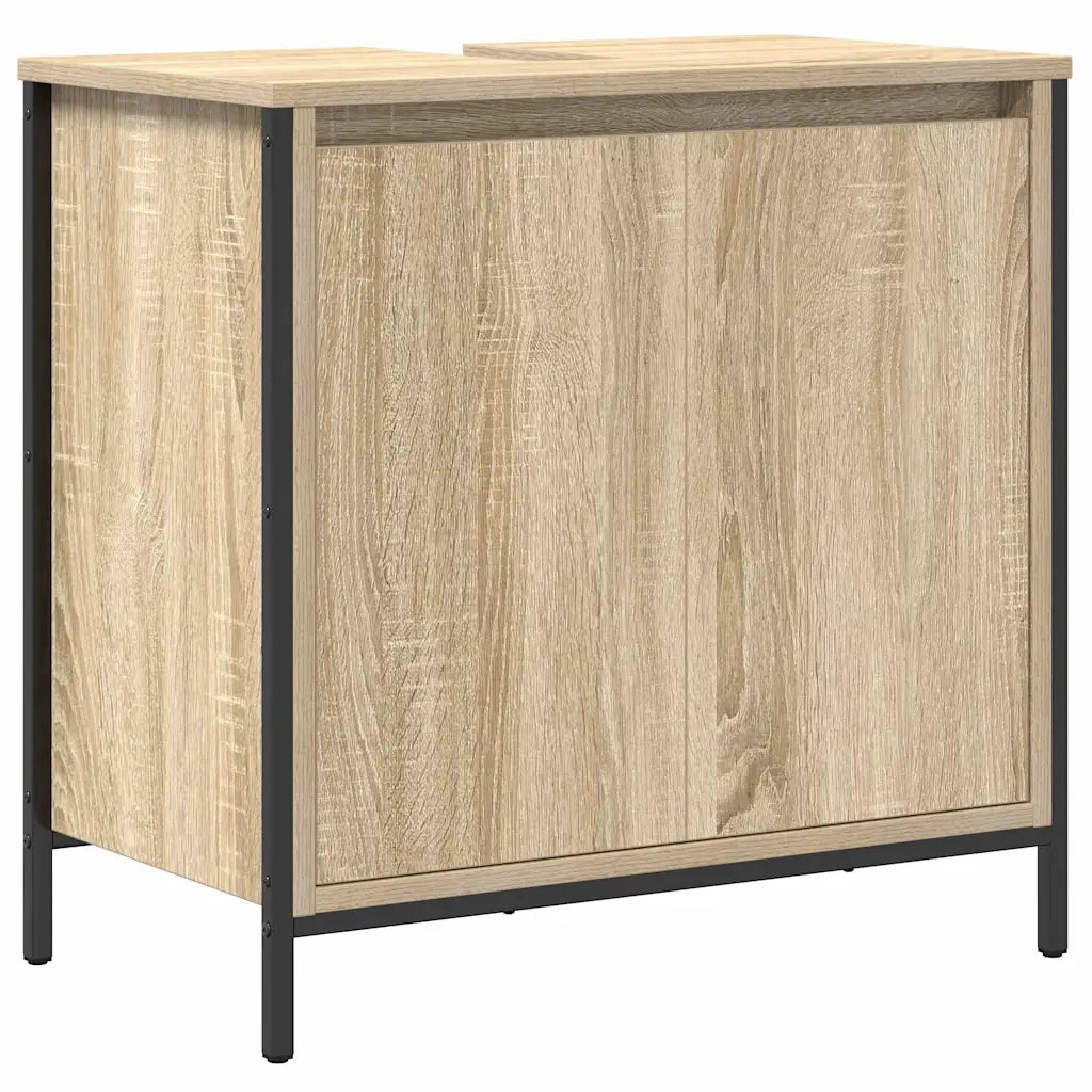 Set di mobili per il bagno con porta 3 pcs Rovere Sonoma e Nero 3328395
