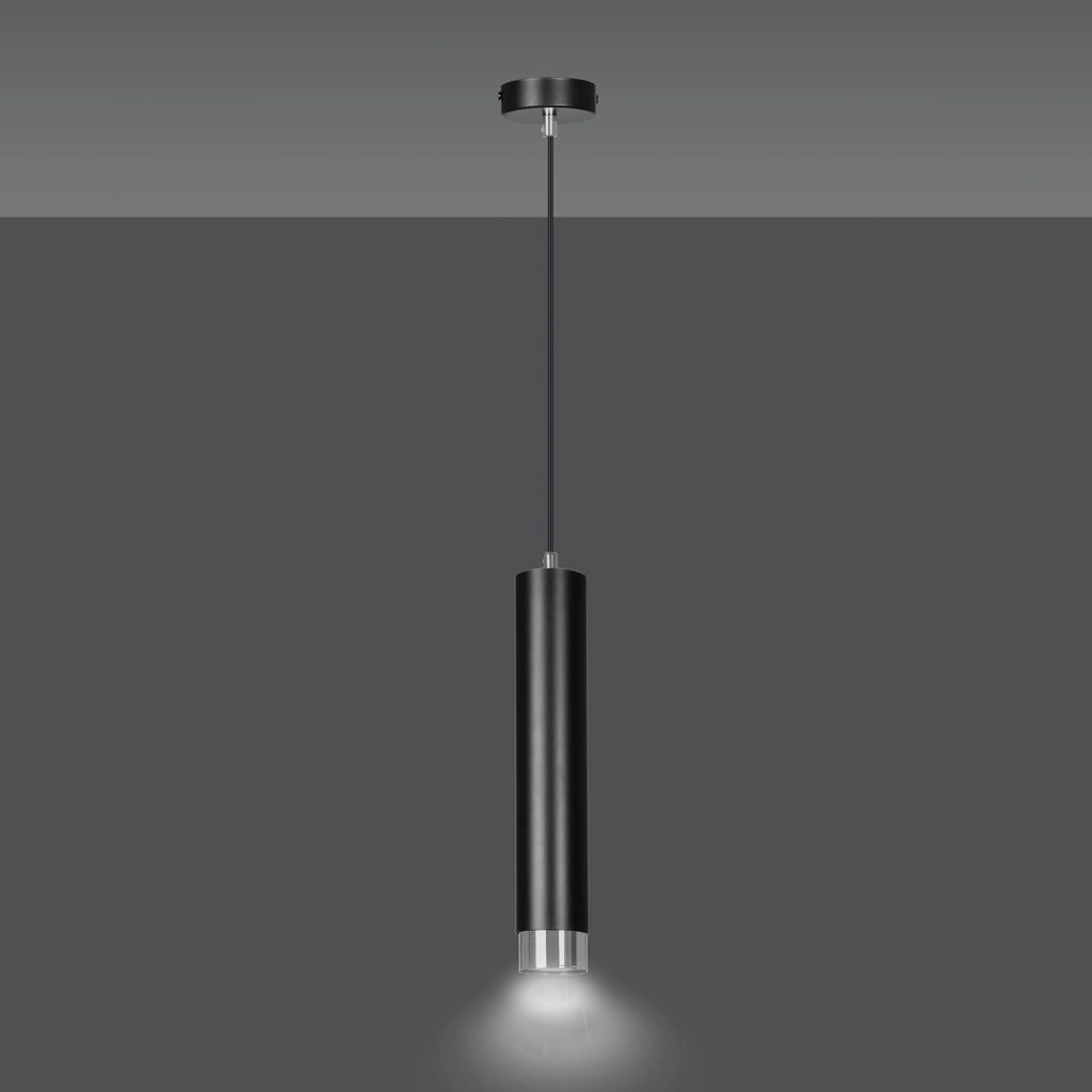 Sospensione 1 Luce Brunilde In Acciaio Nero Con Tubolare In Nero E Cromo