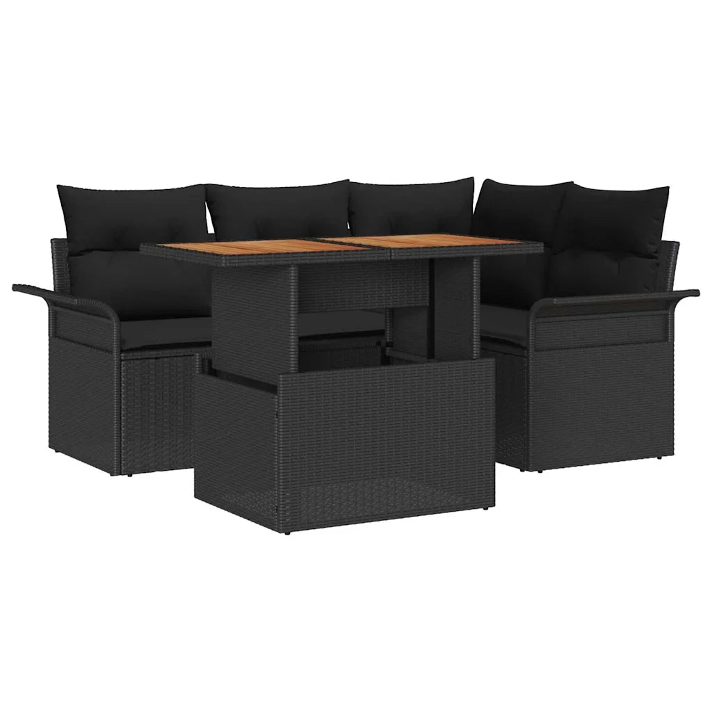 Set Divano da Giardino con archiviazione 5 pcs Nero Poly Rattan