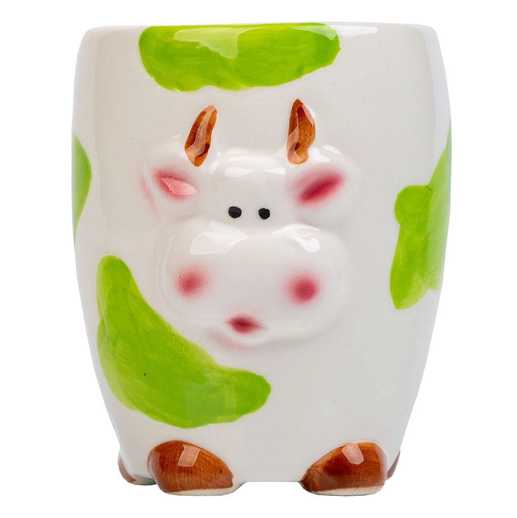 Portapenne mucca in ceramica verde d7,5x10h